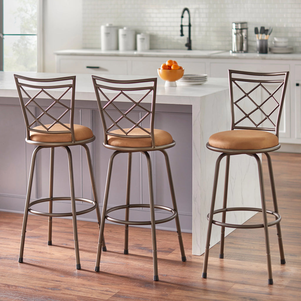 Adjustable Height Swivel Stools Set of 3 Brown Microfiber X491
