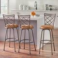 Adjustable Height Swivel Stools Set of 3 Brown Microfiber X491