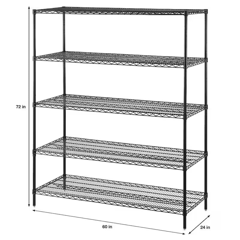 Black 5-Shelf Steel Wire Shelving Unit B347