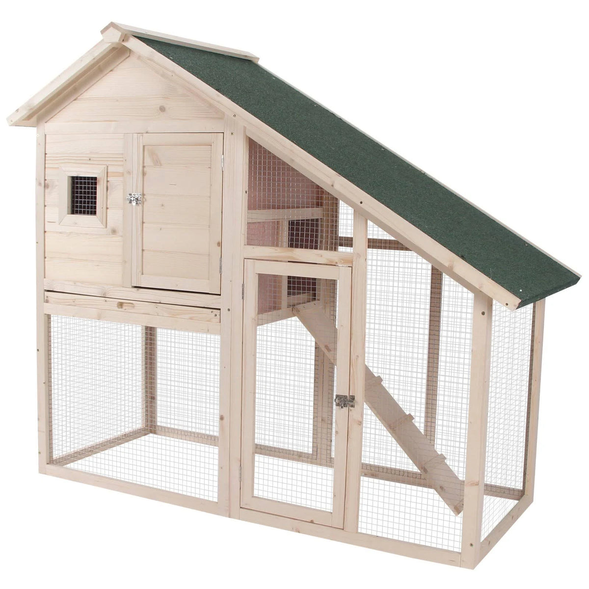Wood Double Rabbit Hutch with Ramp and Outdoor Run U75549
