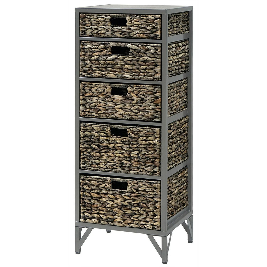 Gray 5-Drawer Metal Wood Tower S733843