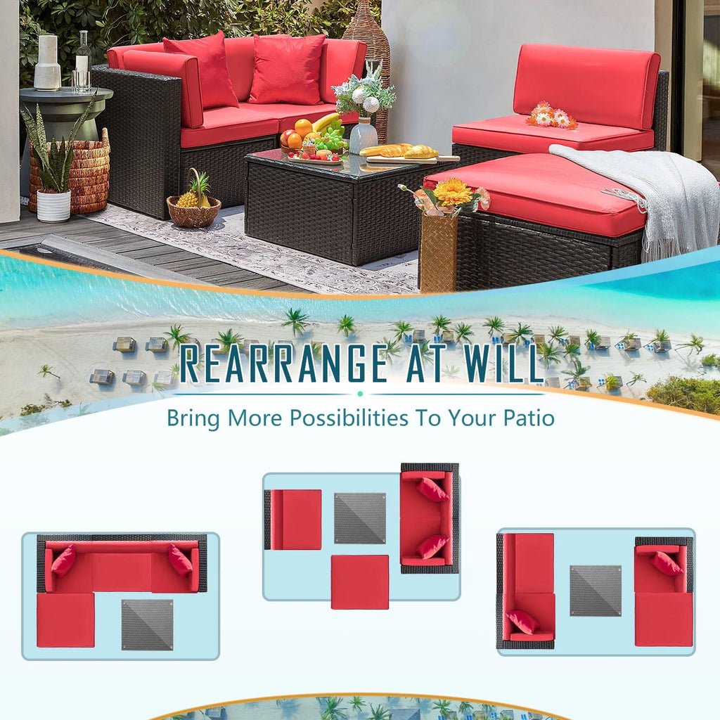 5 Pieces PE Rattan Wicker Patio Sectional Set with Table N20693