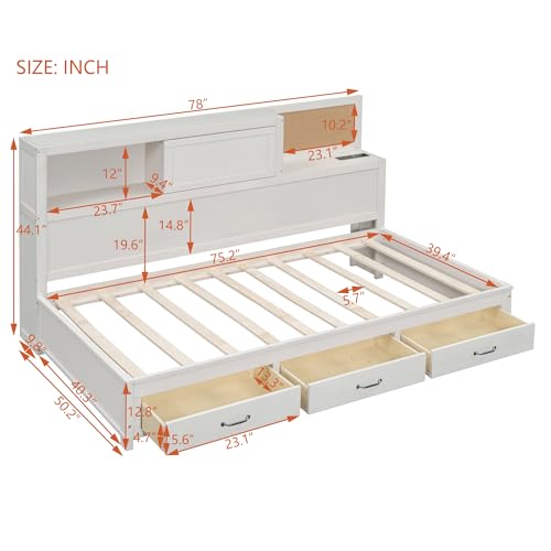 Full Size Wood Daybed with Storage Shelves and 2 Drawers N739009