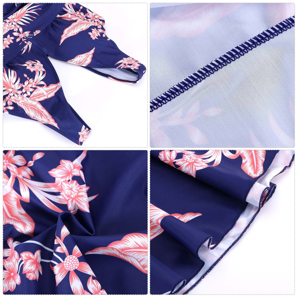 Plus-Size Flower Printing One Piece Swim Dress Tummy Control Swimsuit M141729