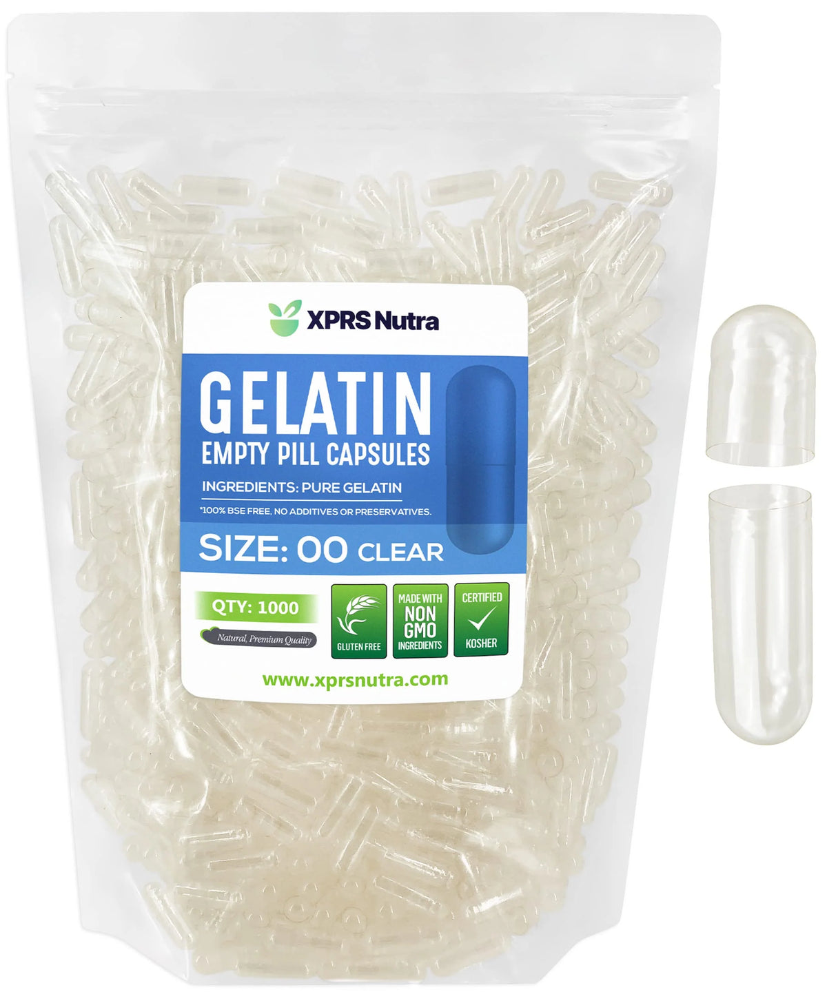 Size 00 Clear Empty Gelatin Capsules 1000 Count V90826