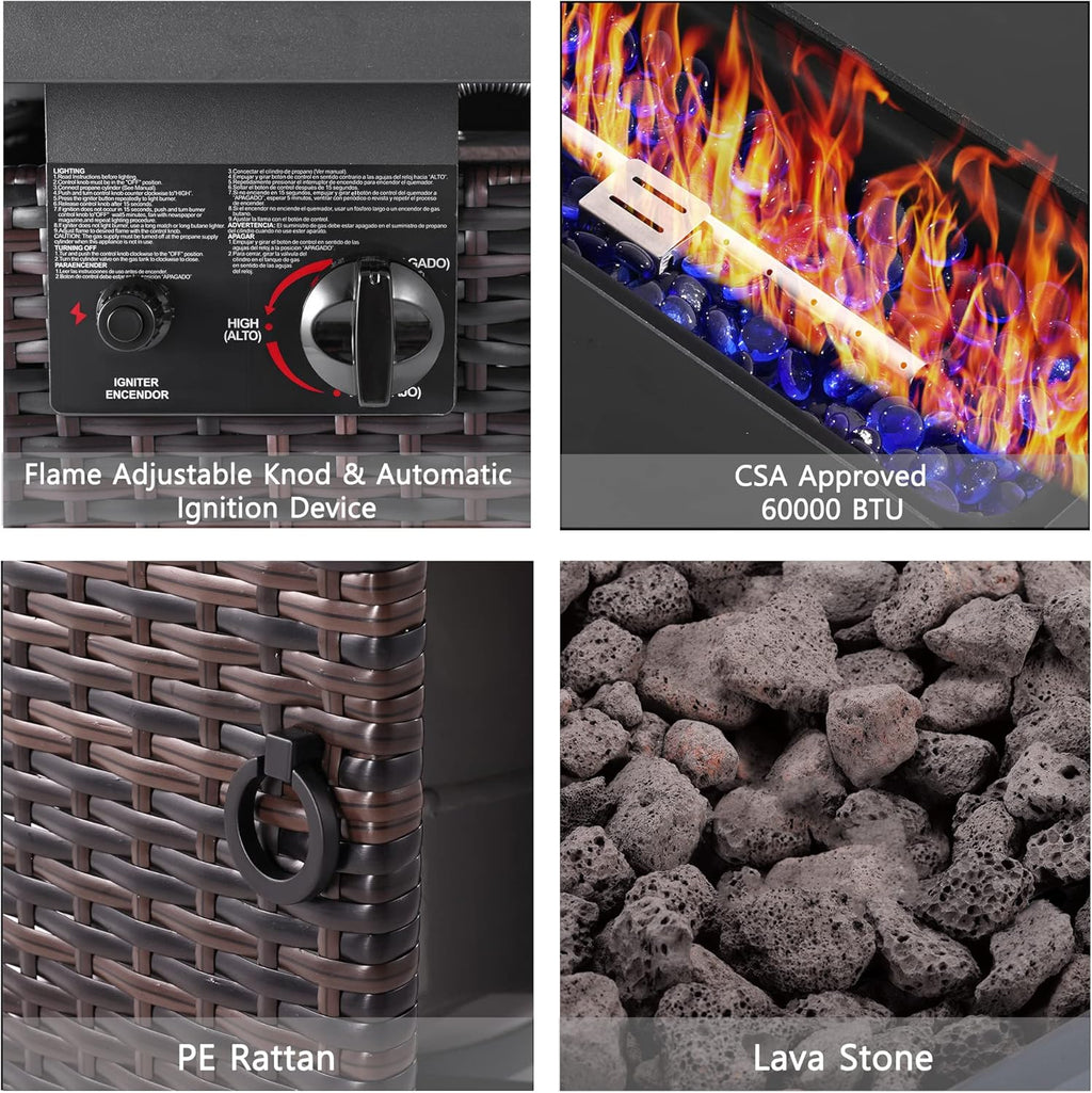 43 Inch 60,000 BTU Propane Gas Fire Pit Table with Glass Wind Guard G18557