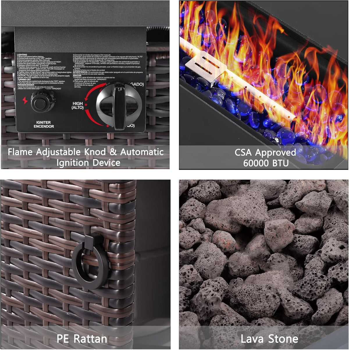 43 Inch 60,000 BTU Propane Gas Fire Pit Table with Glass Wind Guard G18557