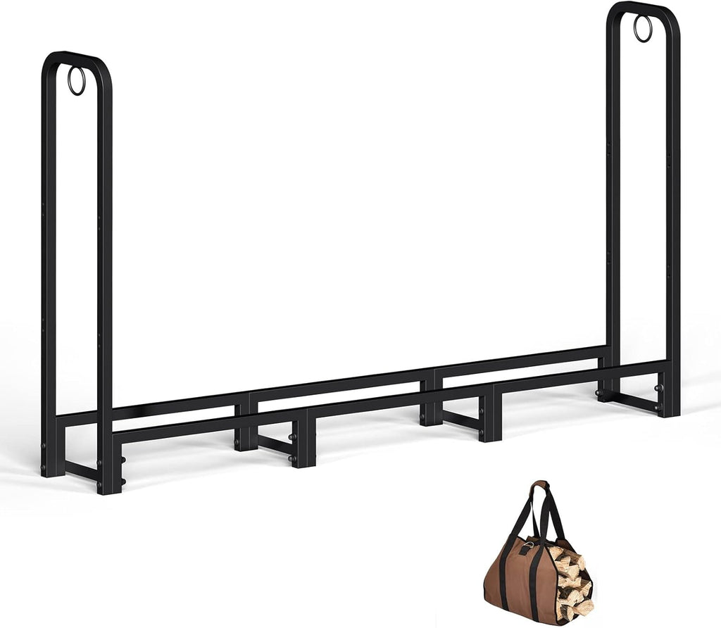 Black Adjustable Firewood Rack with Waterproof Cover Q948742
