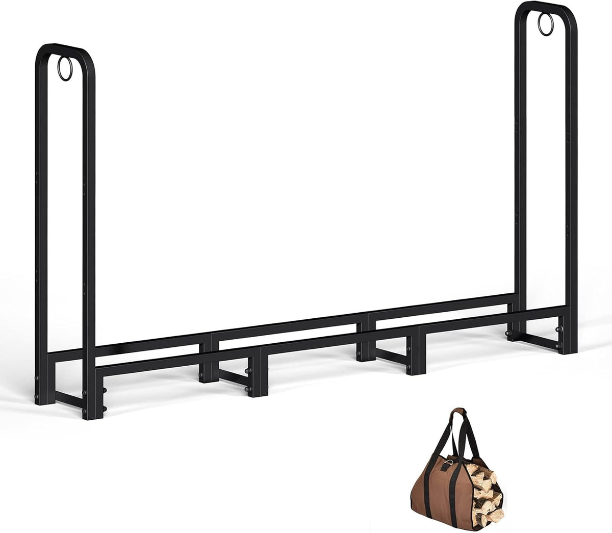 Black Adjustable Firewood Rack with Waterproof Cover Q948742