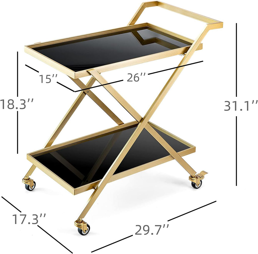 Black Gold 2-Tier Rolling Bar Cart Q48975