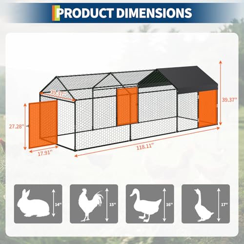 Metal Chicken Coop with Waterproof Cover, 160" x40" x40", 4 Doors C429526