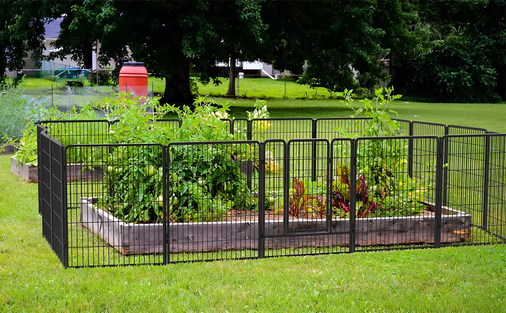 32 Panels 72ft (L)×40in (H) Black Metal Garden Fence with 2 Gates L765786