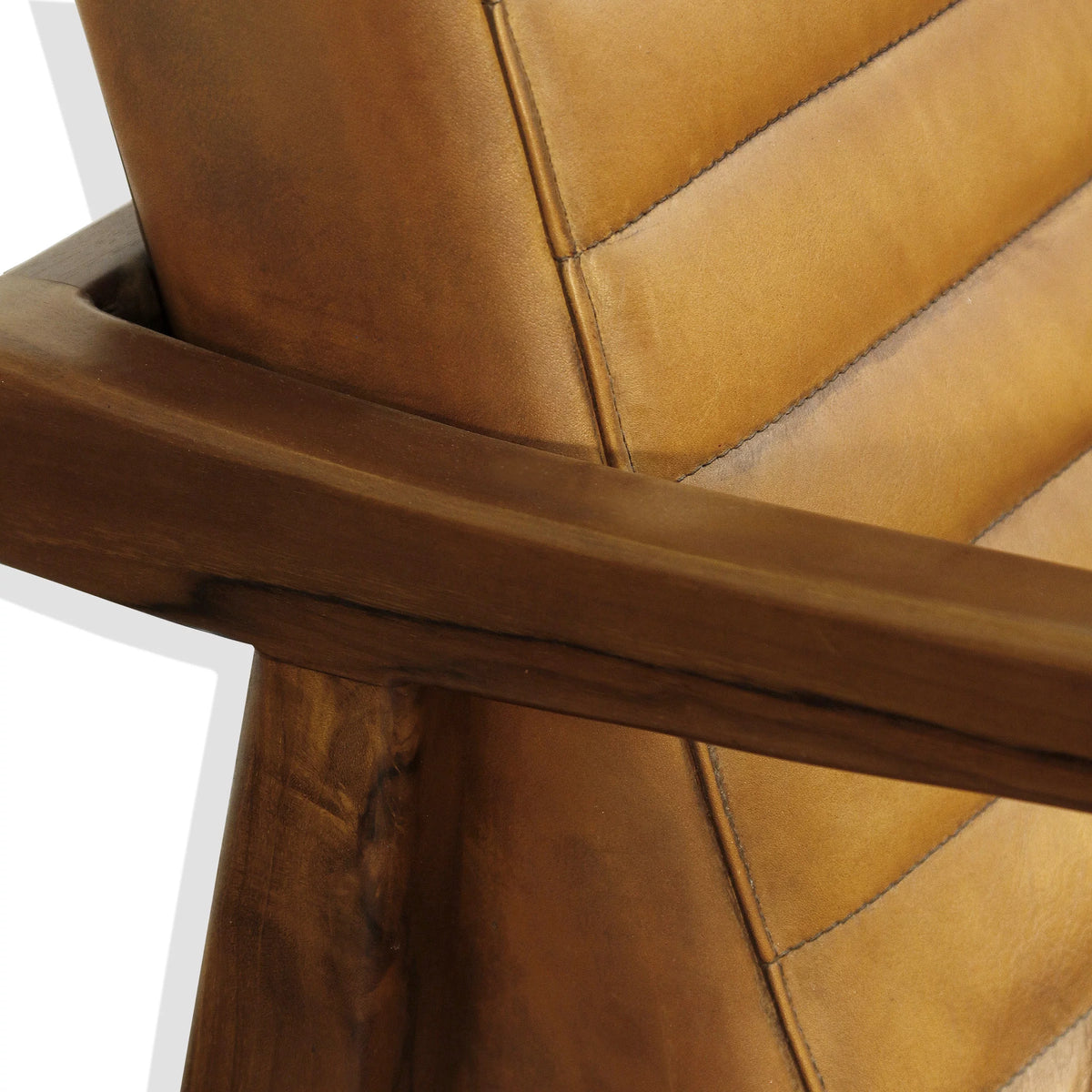 Channel Back Lounge Chair Solid Teak Wood Saddle Leather C68039