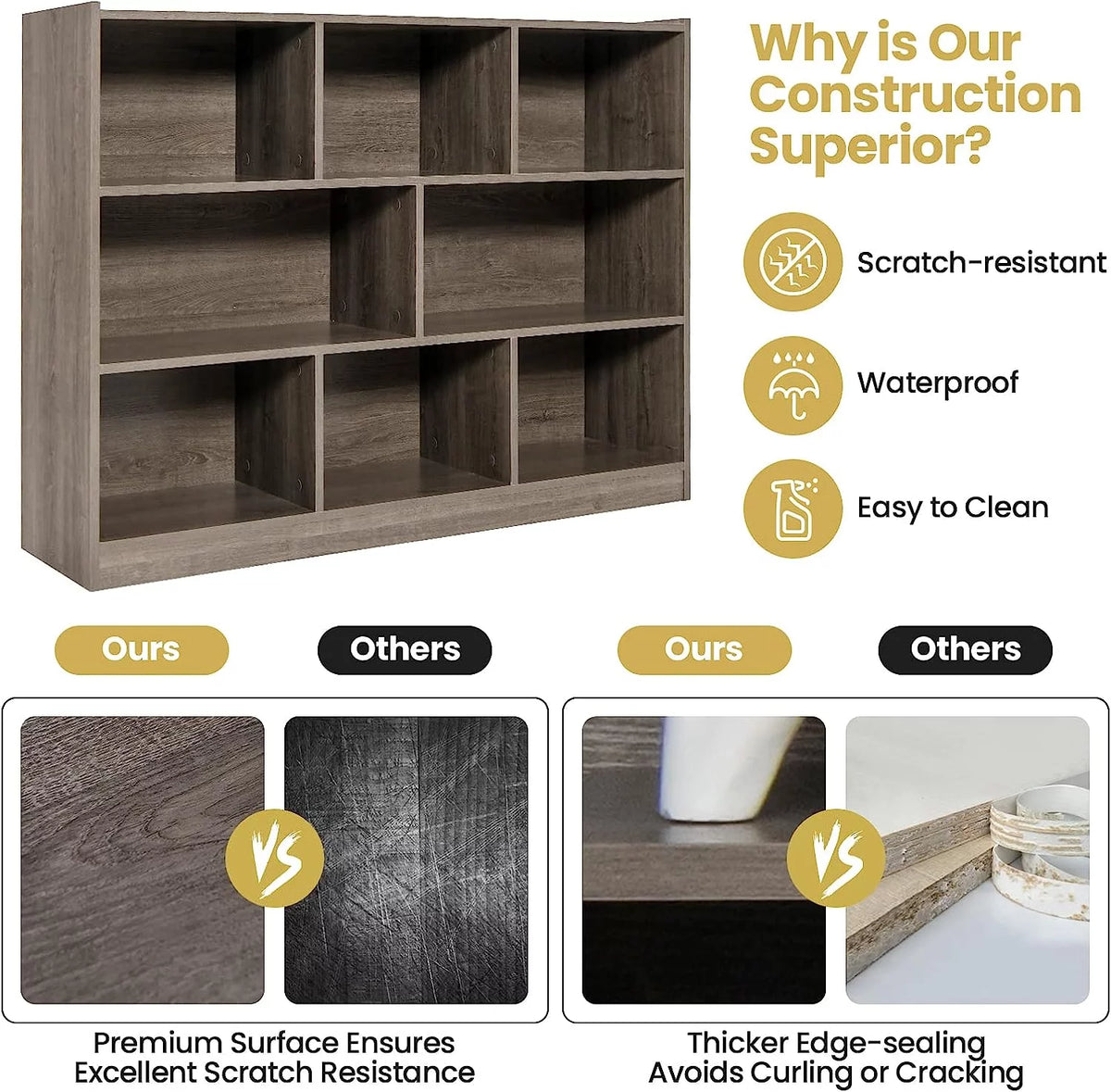 3 Tier 8 Cube Wood Storage Bookcase F3939