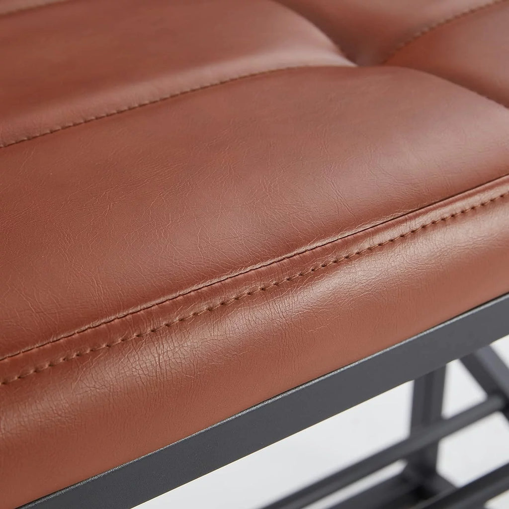 Brown Faux Leather Entryway Storage Bench with 4 Hooks S10704