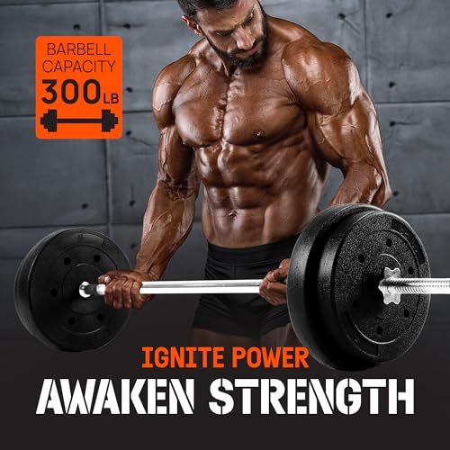 50 LB Barbell Weight Set with Diamond Knurled Handles Q210819
