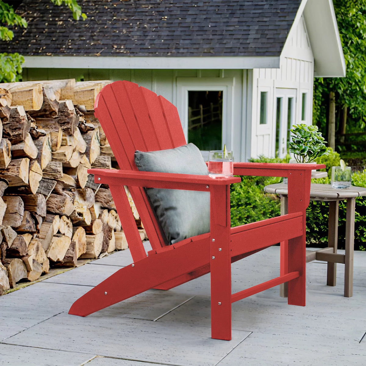 Adirondack Chair Weather Resistant Plastic Resin Red X2415