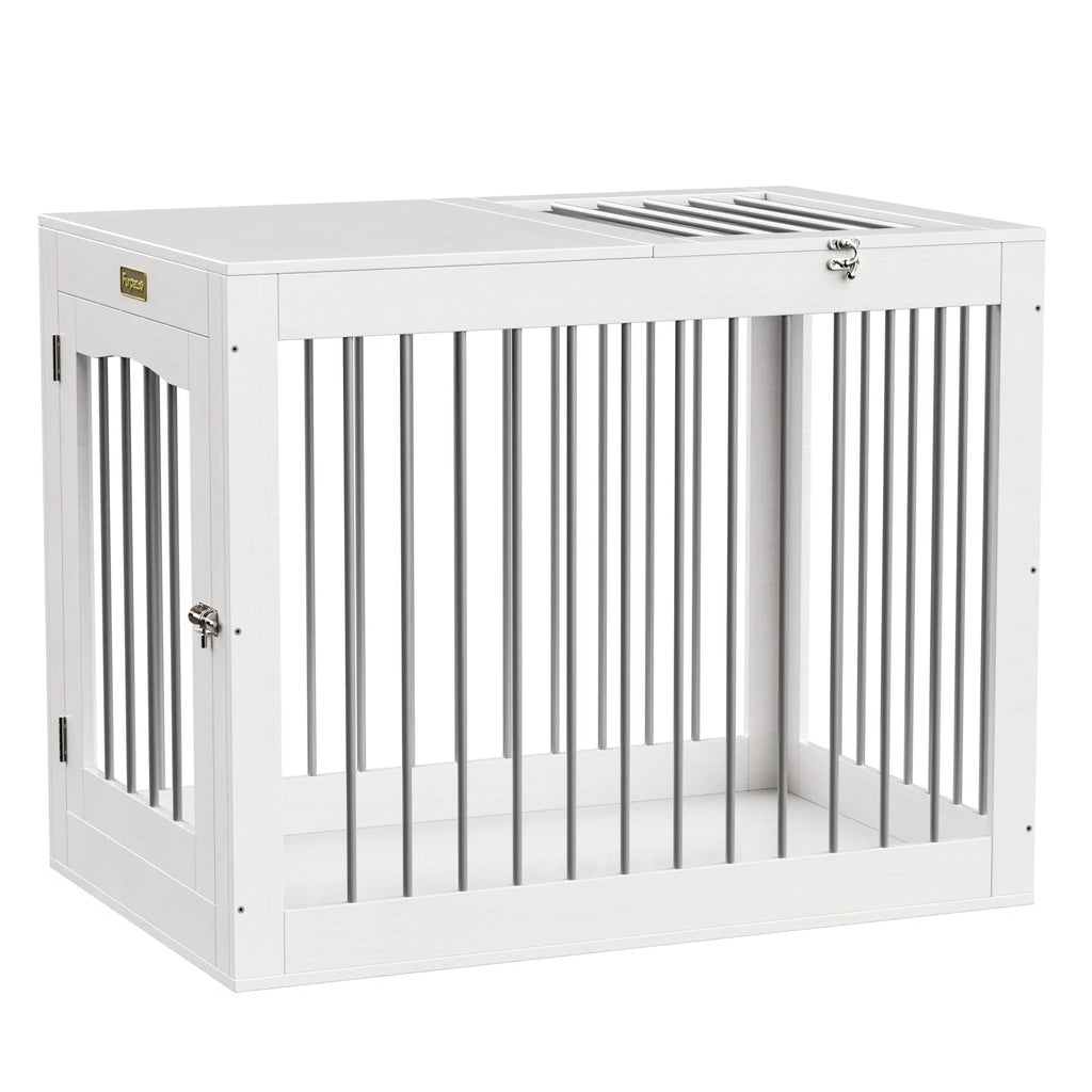 White Wooden Dog Crate with Double Doors F2627