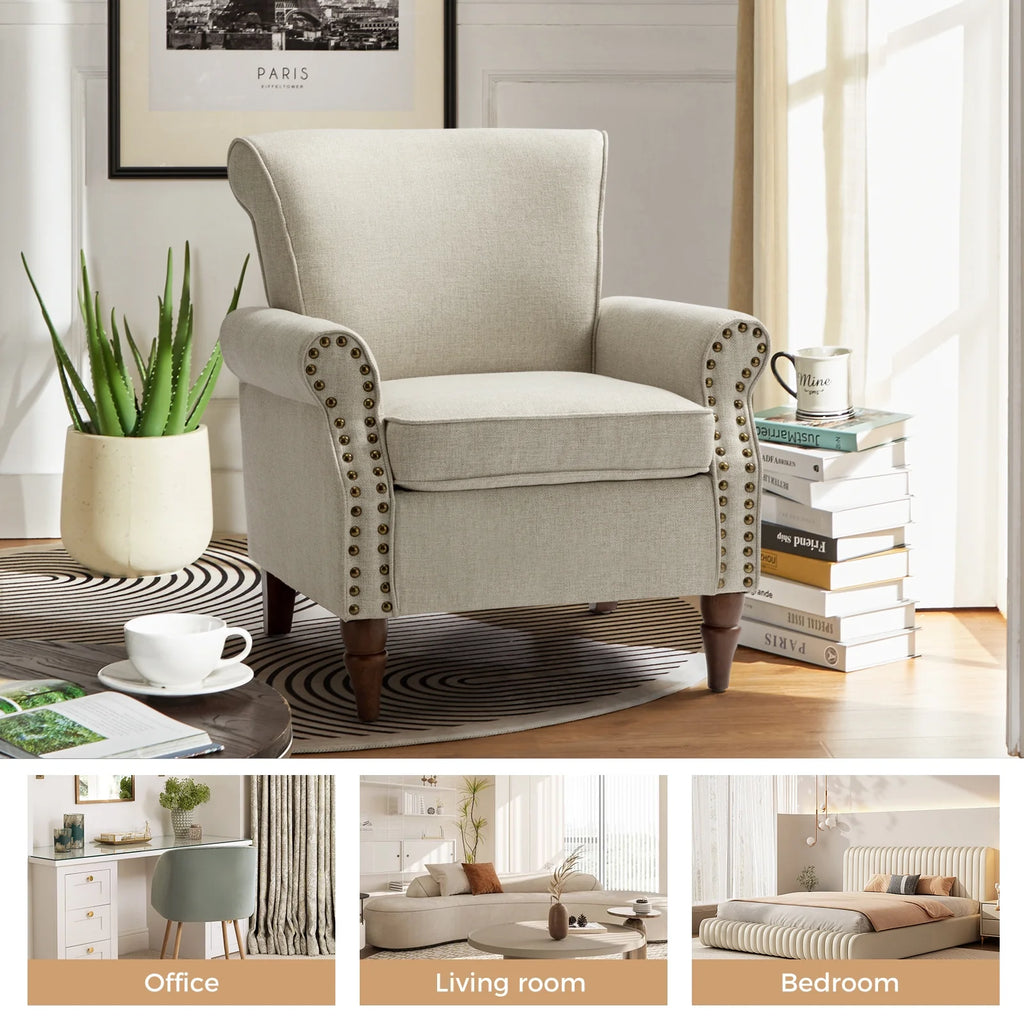 Oatmeal Accent Chair with Turned Legs Q733008