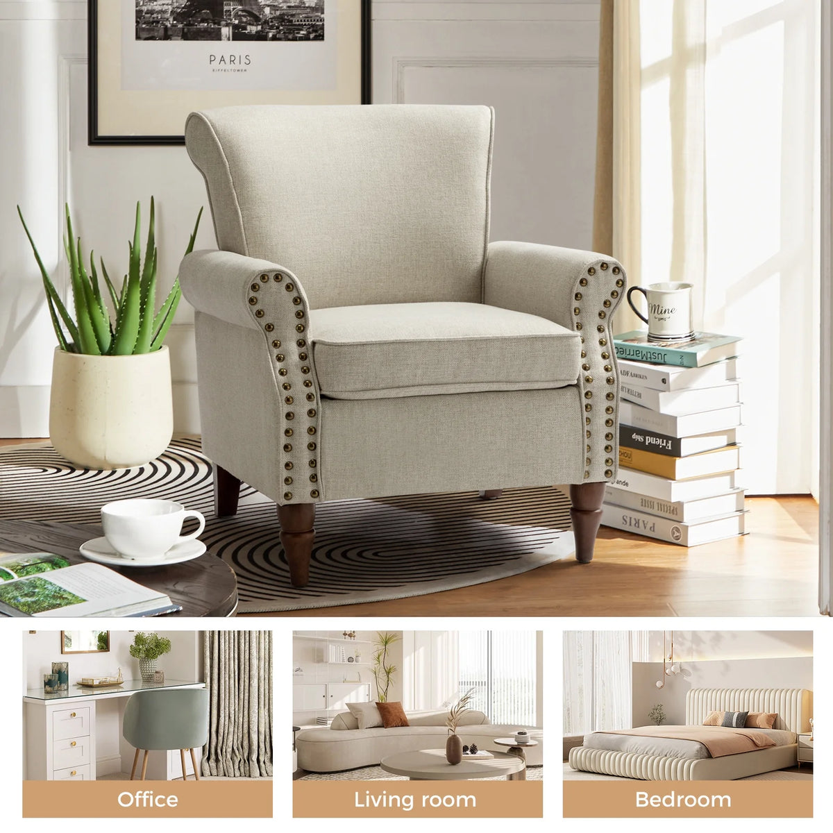 Oatmeal Accent Chair with Turned Legs Q733008