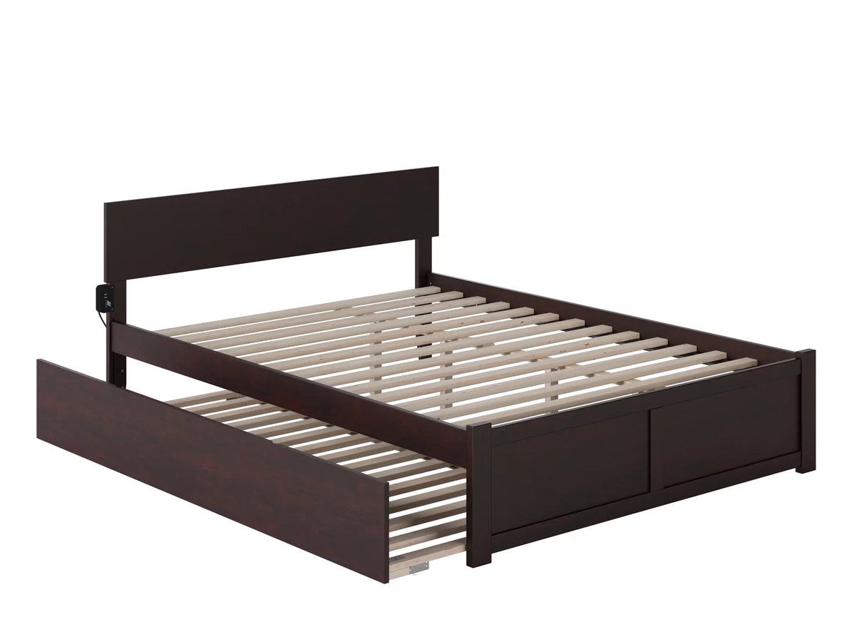 Queen Wood Platform Bed with Headboard Footboard & Twin XL Trundle C784
