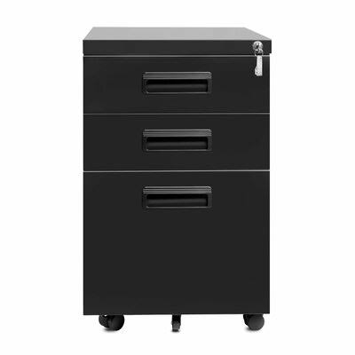 3-Drawer Black Metal File Cabinet with Keys P465869