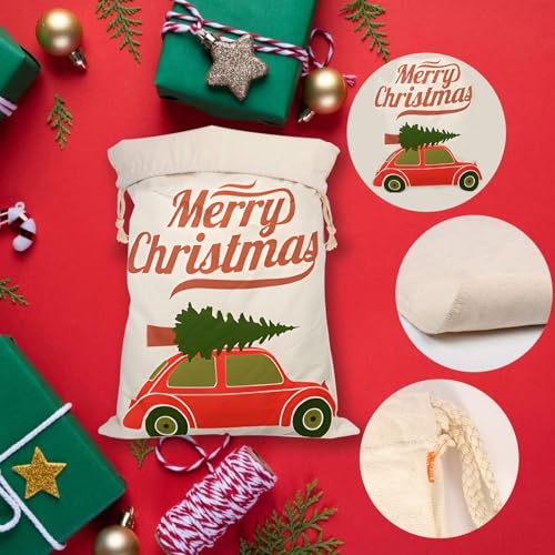 6 Pack Christmas Canvas Gift Bags with Drawstrings B753