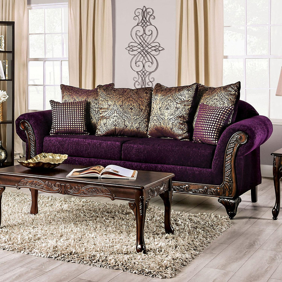 Purple & Dark Cherry 5pcs Living Room Set L95328