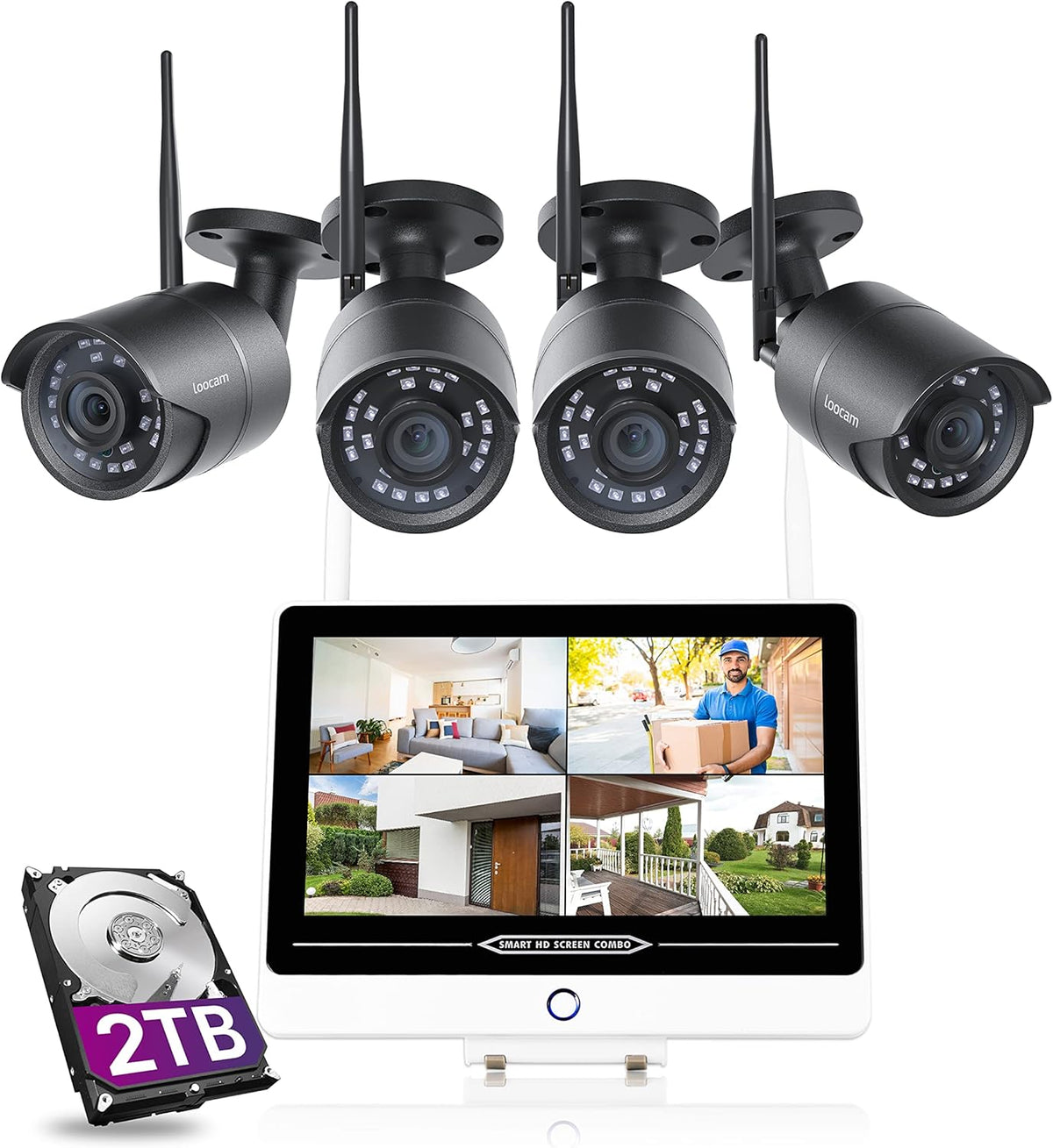 12.5inch LCD Monitor 1080P 8CH NVR 2TB HDD Wireless Video Surveillance System E6802