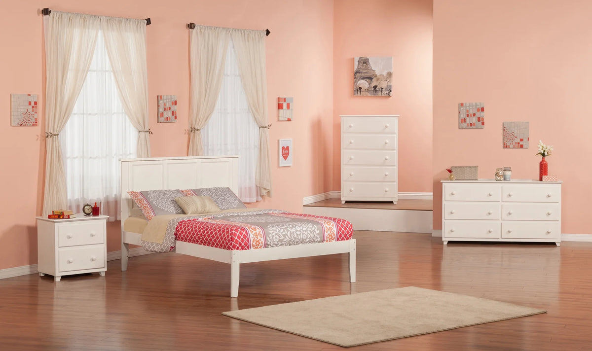 White Solid Wood Full Platform Bed with Panel Headboard C424522