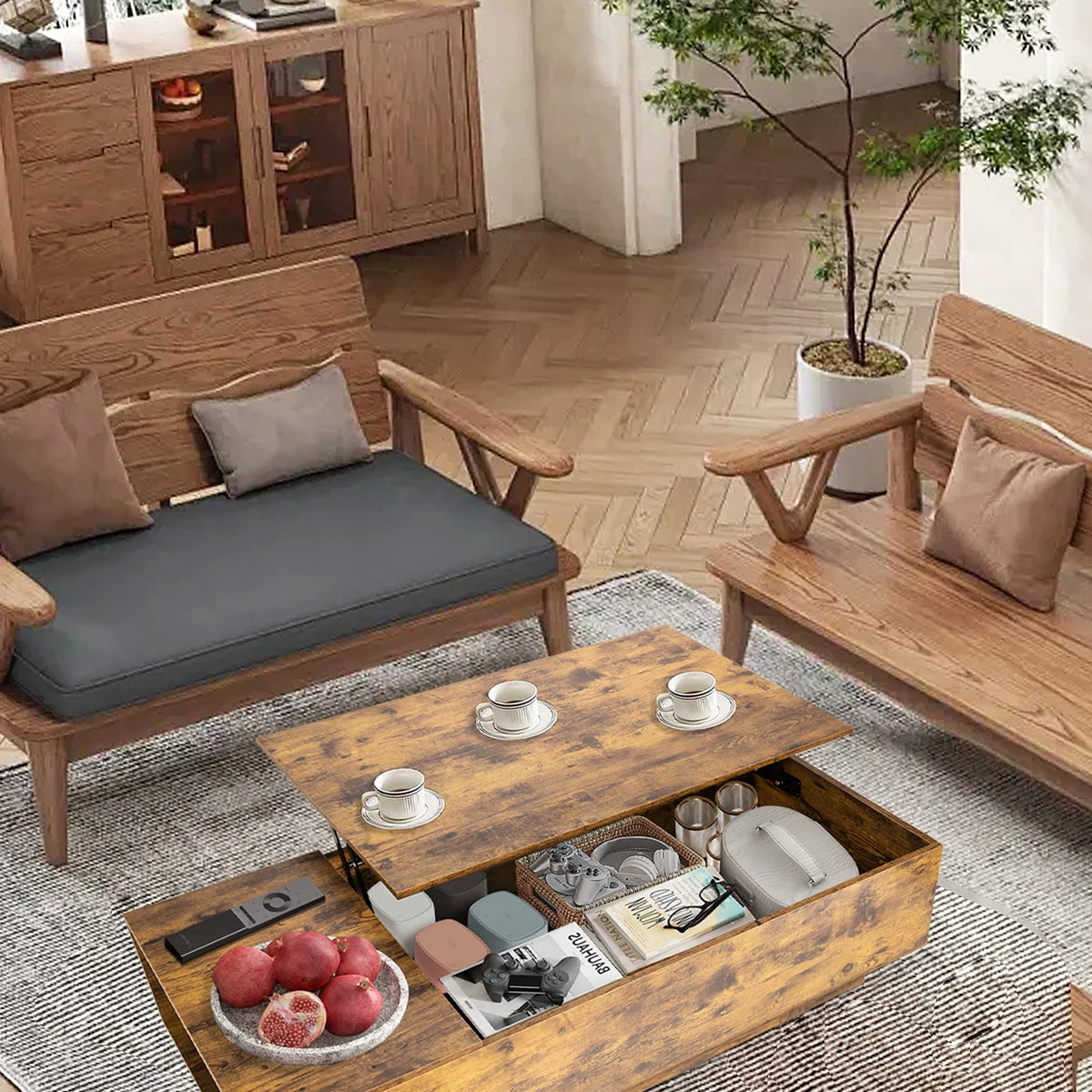 47" Dark Brown Wood Lift Top Coffee Table with Hidden Compartment B953871