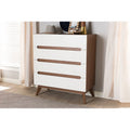 White and Walnut Wood 4-Drawer Storage Chest D3415