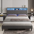 Full Size Platform Bed Frame with LED Headboard, Outlets and USB Ports, Dark Grey E154