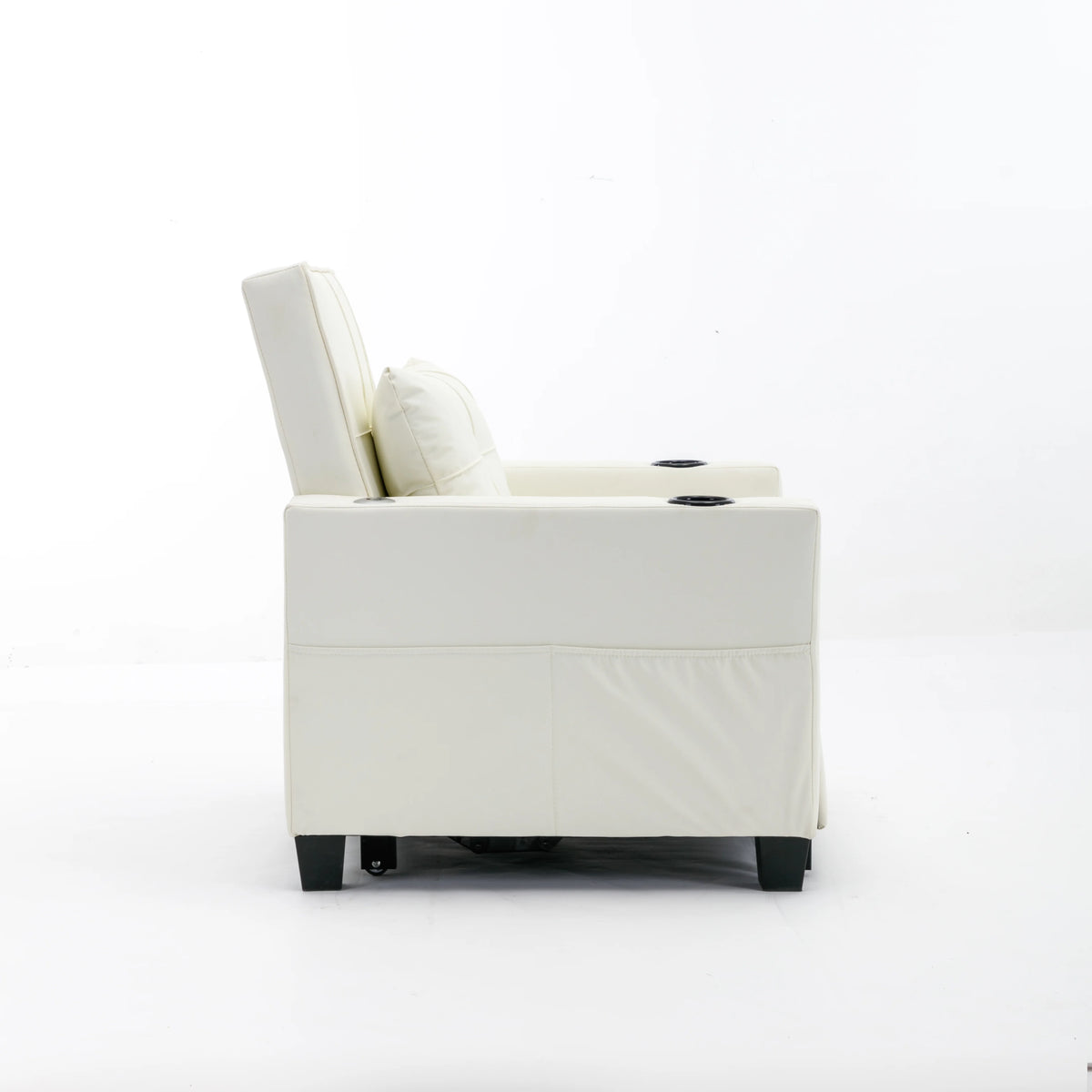 White Leather 3-In-1 Convertible Sleeper Chair Bed with USB Ports E97273