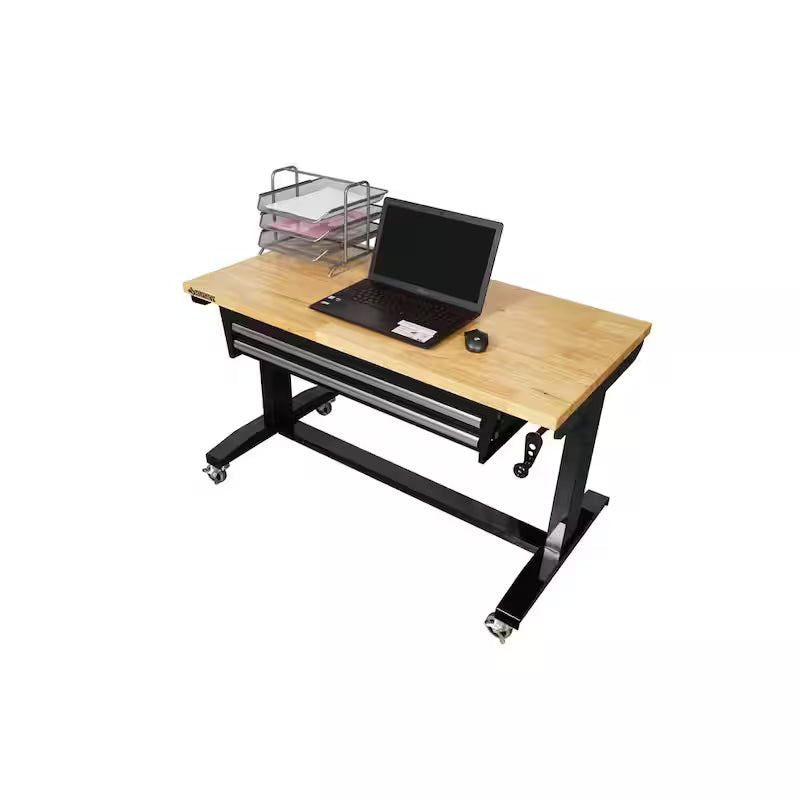 Black Adjustable Height Worktable with 2-Drawers Q9554
