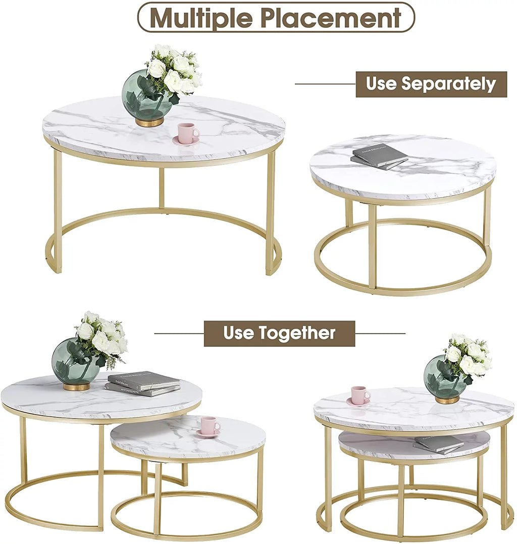 Round Nesting Coffee Table Set Gold H53345