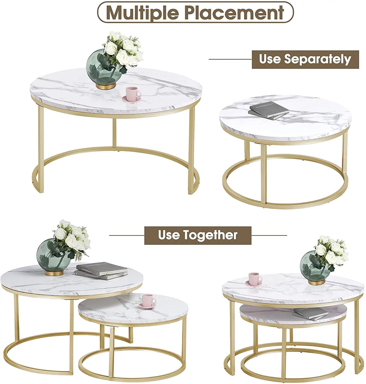 Round Nesting Coffee Table Set Gold H53345