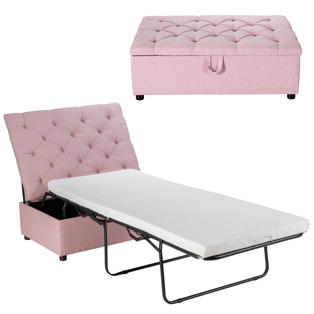 Folding Ottoman Sleeper Bed with Mattress Grey W62057