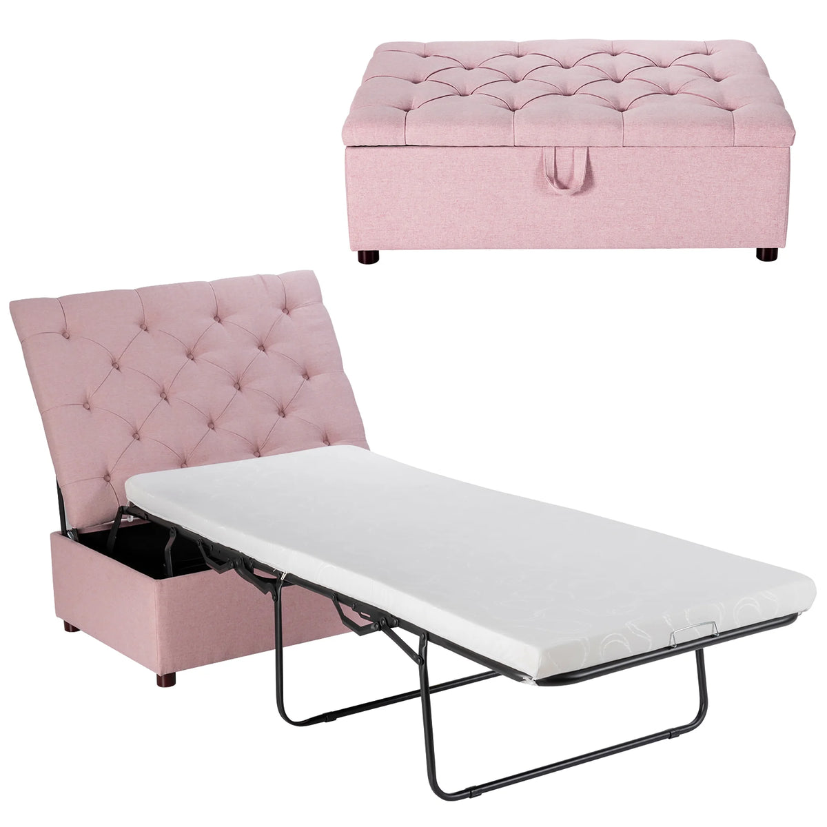 Folding Ottoman Sleeper Bed with Mattress Grey W62057
