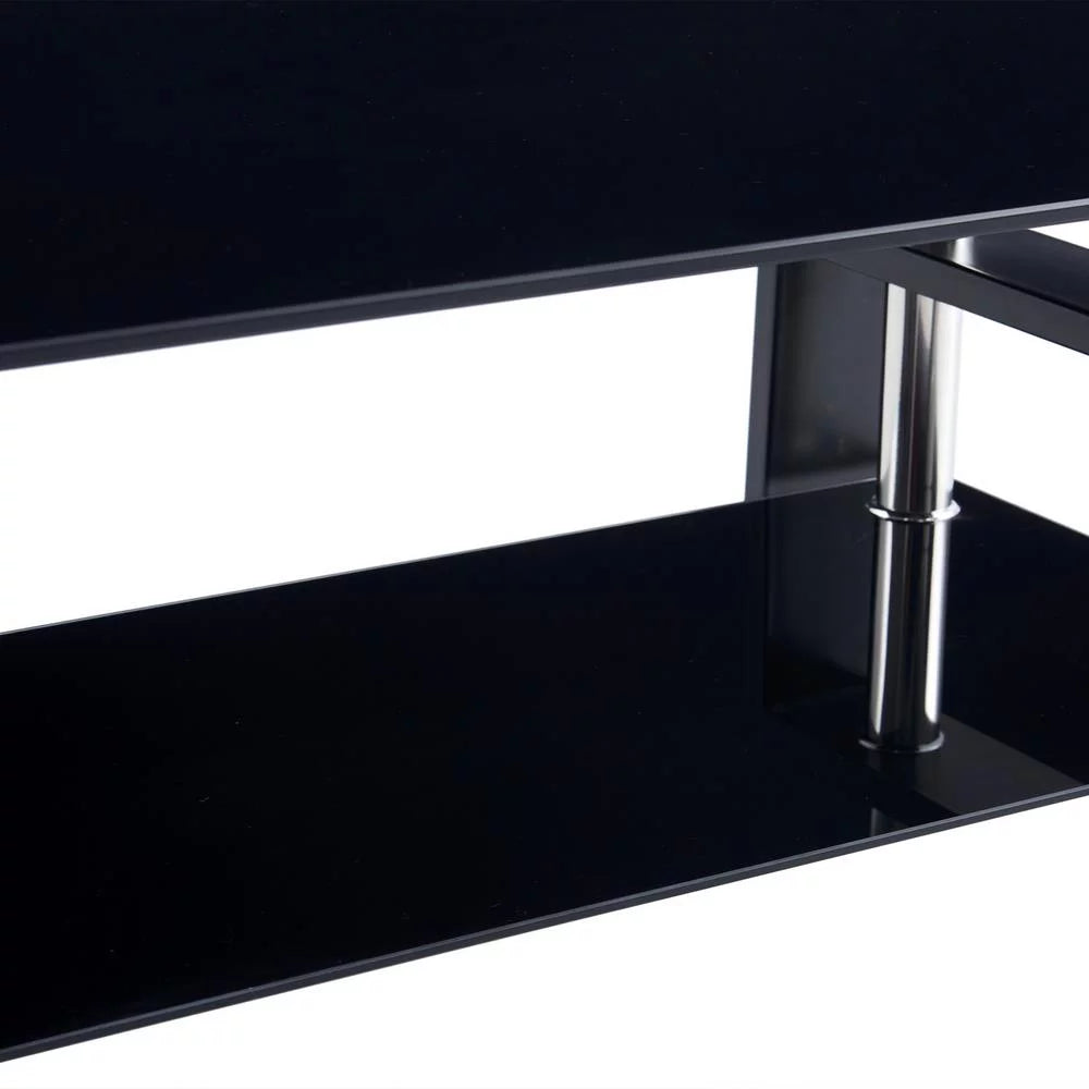 Rectangle Glass Coffee Table with Lower Shelf Metal Legs Z88644