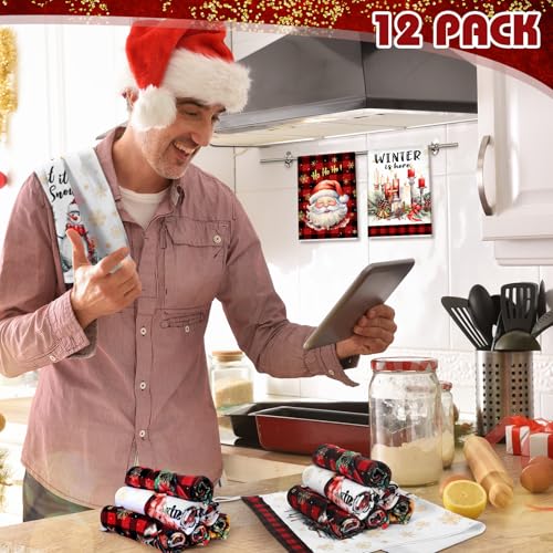 12 Pcs Christmas Kitchen Towels and Dishcloths 14.2 x 21.3 Inch N744