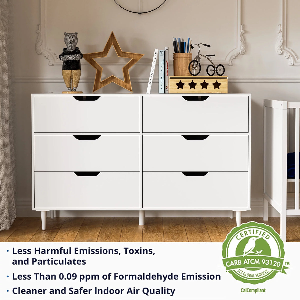 White 6 Drawer Dresser W7081