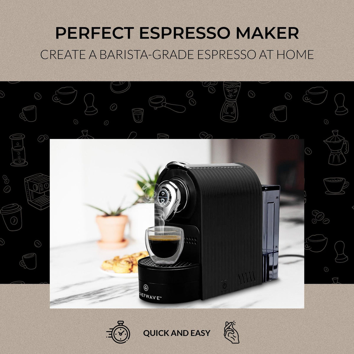 Black Espresso Machine with Cups and Milk Frother N15032