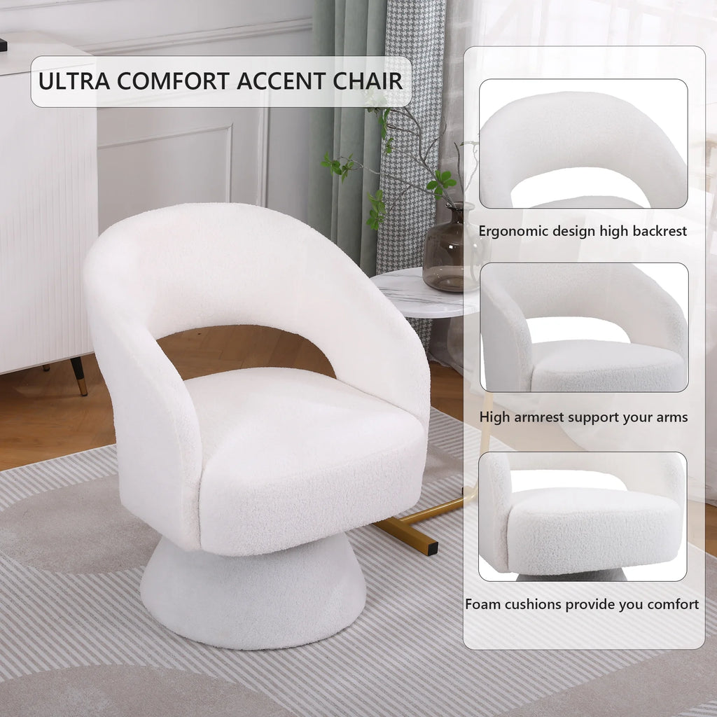 Swivel Accent Chair Armchair Teddy Fabric Upholstered Round Barrel Chair S1022