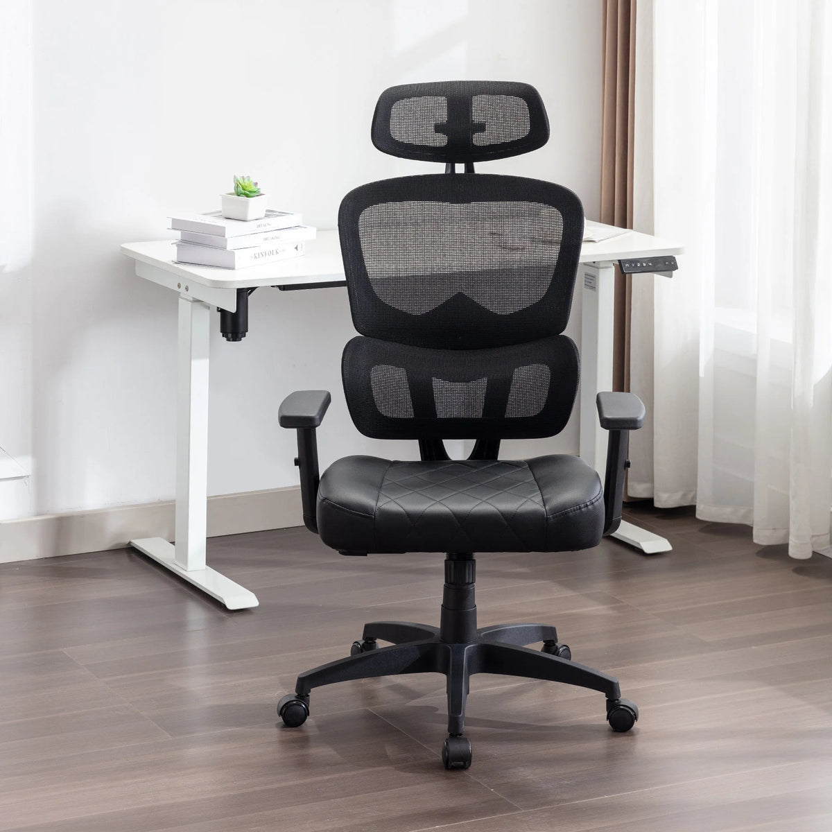 Black Ergonomic Mesh Office Chair with Footrest F865798