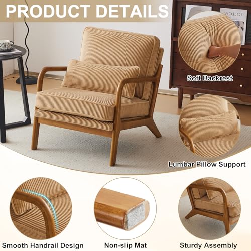 Khaki Corduroy Accent Chair with Pillow P105755