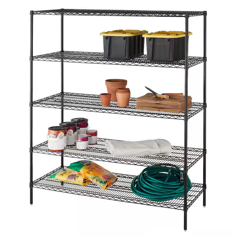 Black 5-Shelf Steel Wire Shelving Unit B347