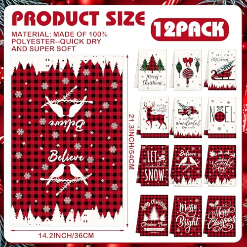 12 Pcs Christmas Kitchen Towels and Dishcloths 14.2 x 21.3 Inch N744
