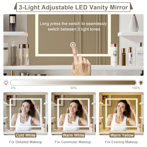 White Vanity Desk with Mirror and LED Lights Q306