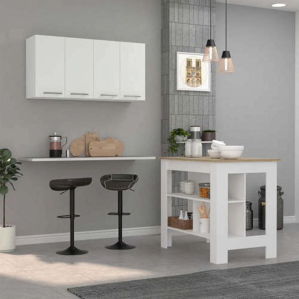 5-Shelf 4-Door 2-Piece Kitchen Set White and Light Oak G93910